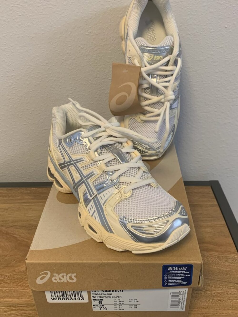 ASICS Gel-Nimbus 9 White Pure Silver Women's Size 7.5 - Picture 1 of 1